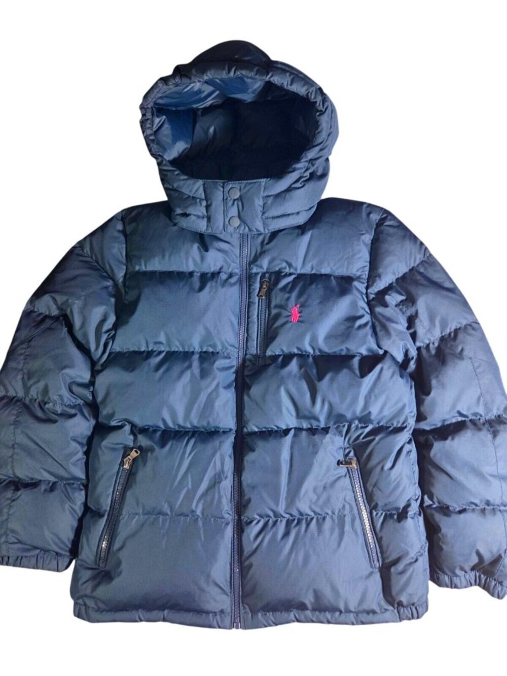 Polo Ralph Lauren KIDS Gorham Down Puffer Jacket L Blue Hooded Winter Coat